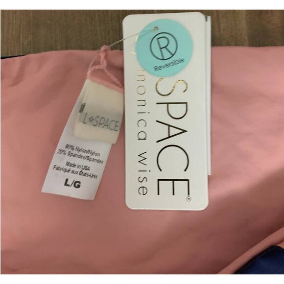 L*Space Pink Navy Blue Reversible Bikini Bottom LARGE Colorblock Cheeky $75 NEW - Picture 5 of 7